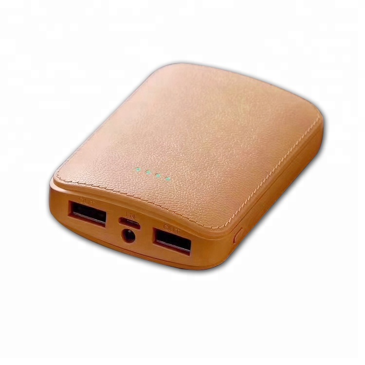 Compact portable mini pocket size dual outputs leather power bank 6000mah with flashlight