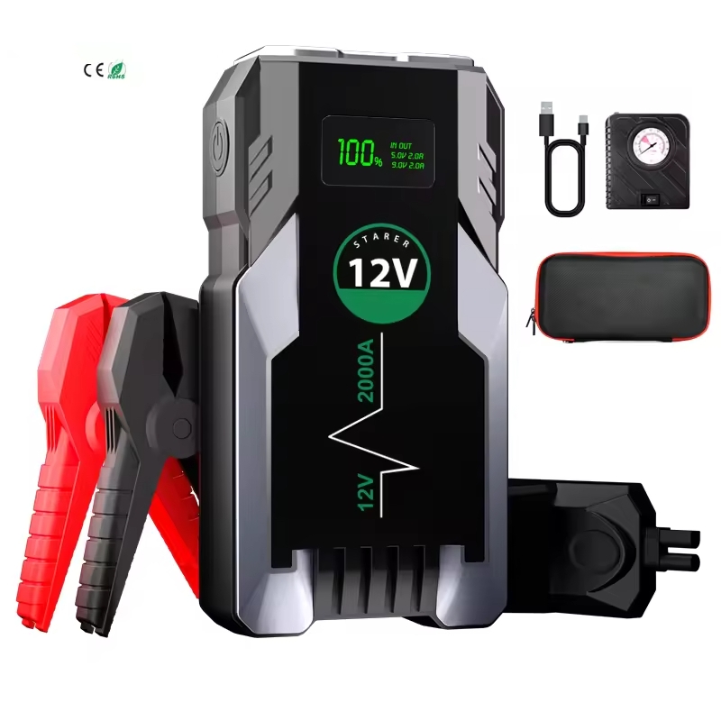 Factory Price Emergency Tools Kit 12v 2000A Portable Jump Starter Multi-Function Car Jump Starter Power with Air Compressor