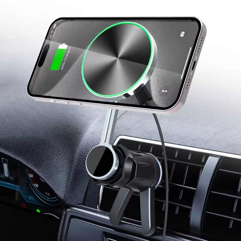 Newest Aluminum Wireless Charger For Car 15W Magnetic Mobile Phone Holder Car Phone Holder Magnetic Car Mount